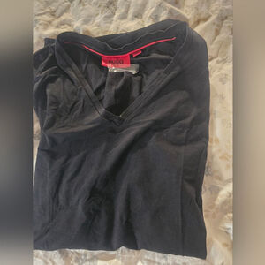 HUGO Black V-Neck Tee with Red Accents